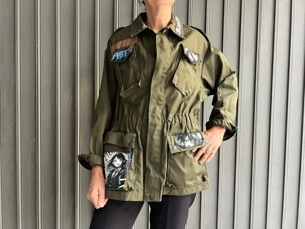 Giacca Militare Manga Ecru