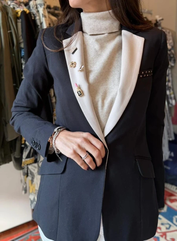 Blazer upcycled black ecru