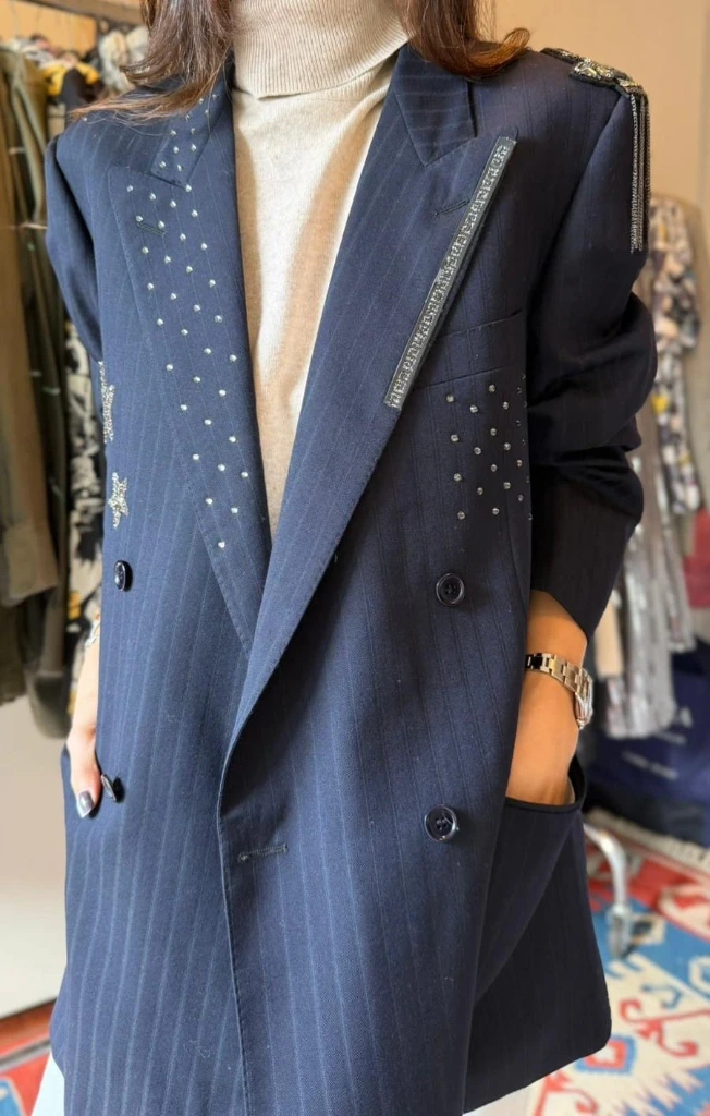 Blazer upcycled gessato navy
