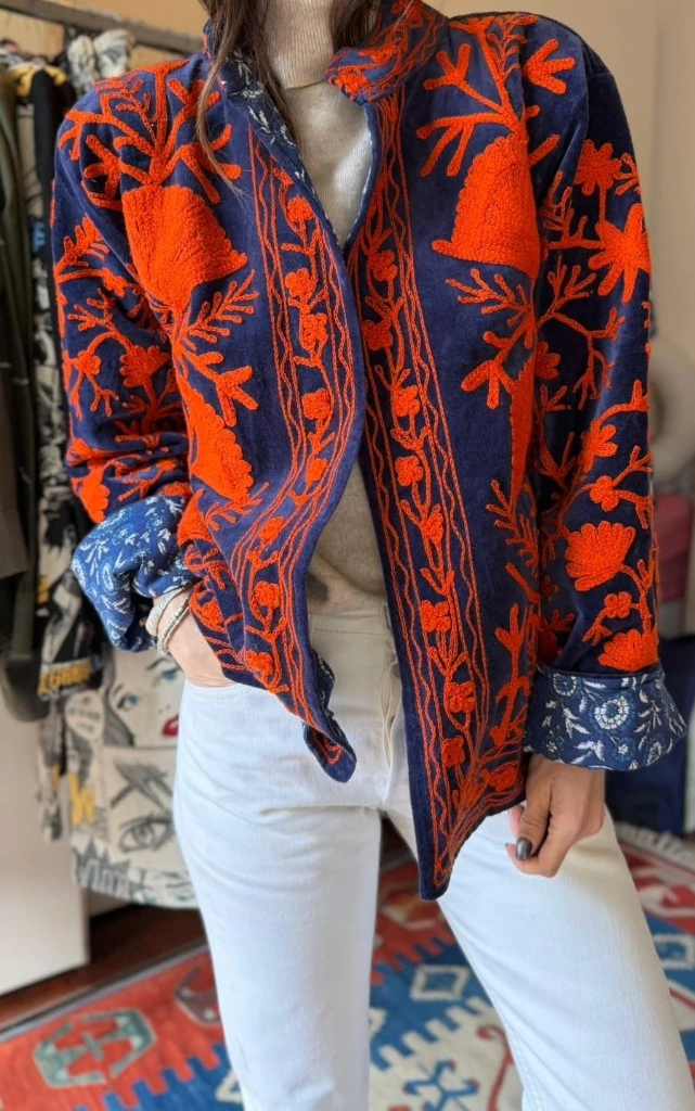 Giacca Ricamata velluto Indaco