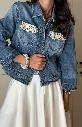 Giacca in jeans con applicazioni in pizzo