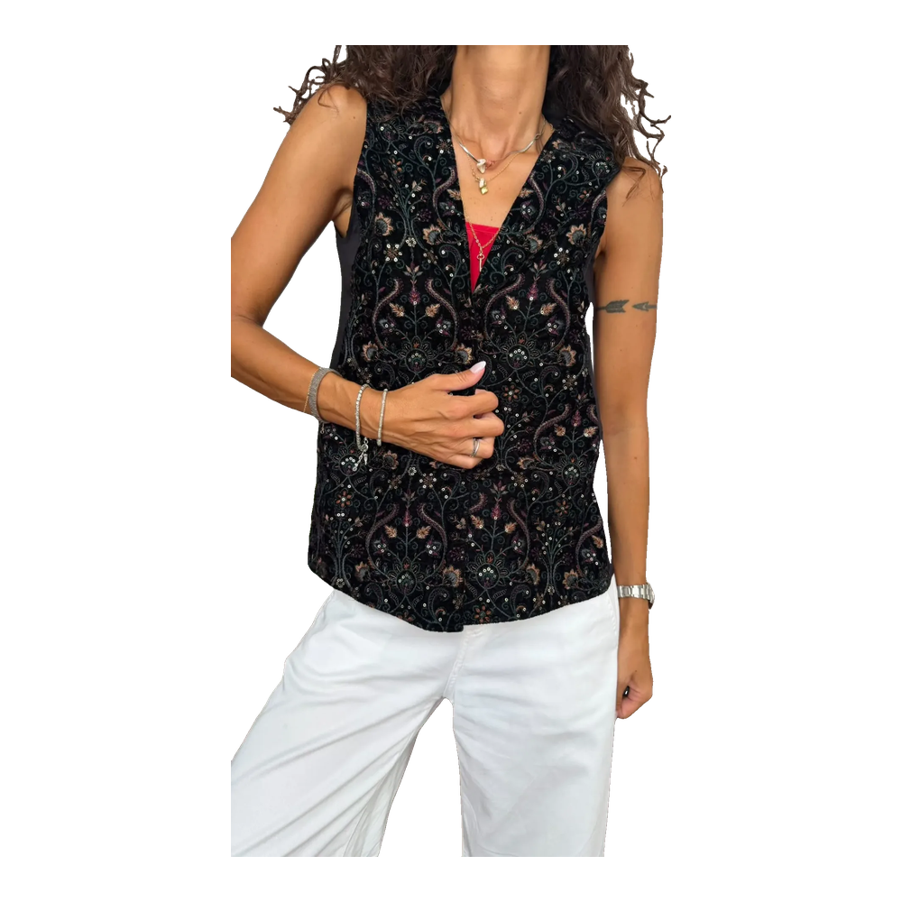 Gilet ricamato velluto floreale