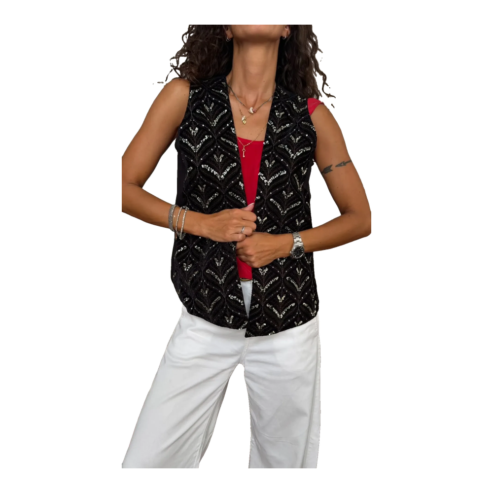 Gilet Ricamo Geometrico Velluto