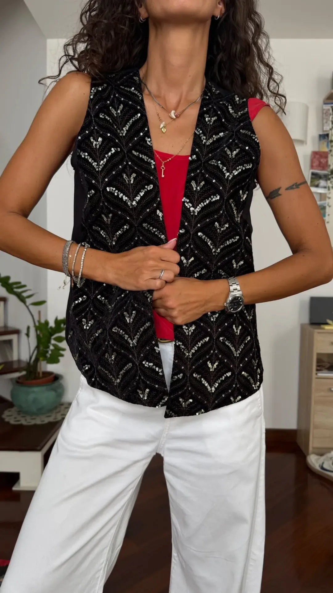 Gilet Ricamo Geometrico Velluto